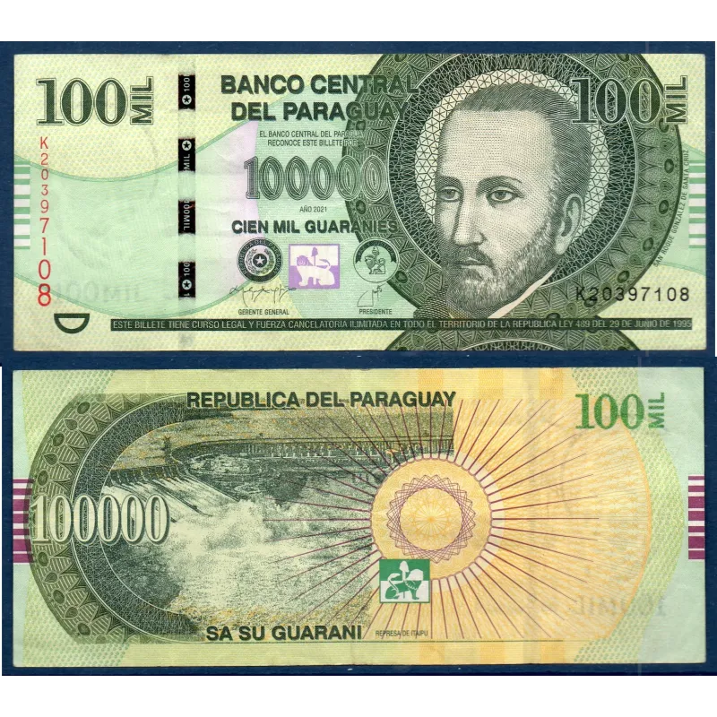 Paraguay P.240d, TTB Billet de 100000 Guaranies 2021 González Santa Cruz