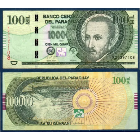 Paraguay P.240d, TTB Billet de 100000 Guaranies 2021 González Santa Cruz