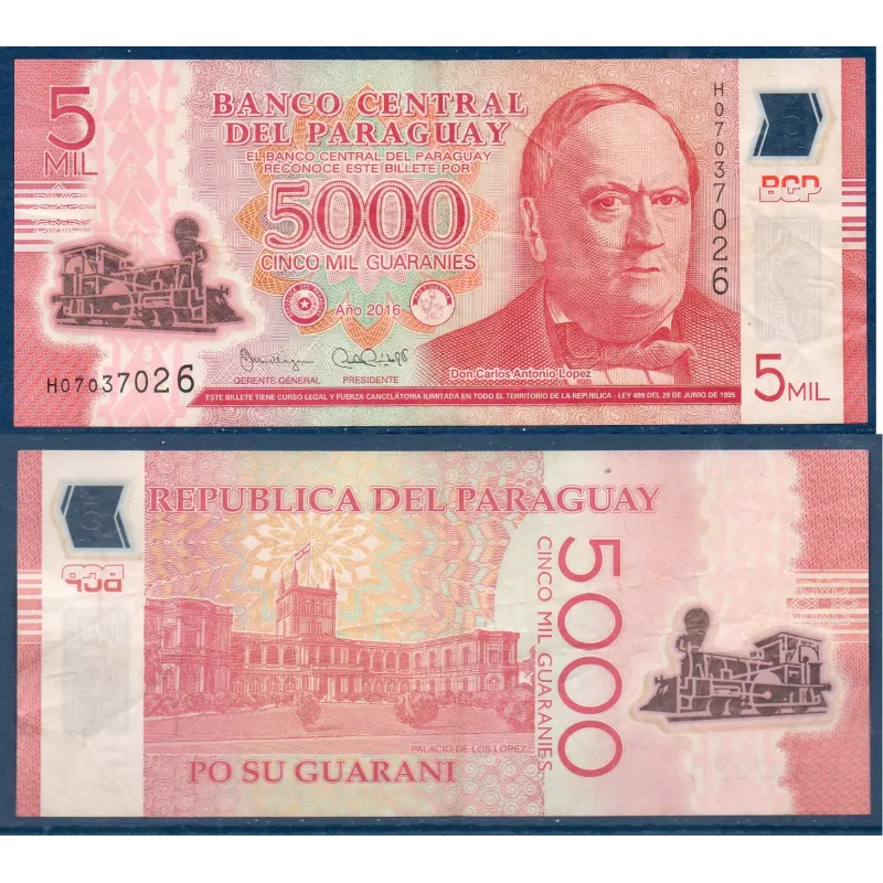 Paraguay P.234b, TB, Billet de 5000 Guaranies 2016 Antonio Lopez