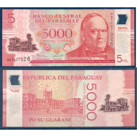 Paraguay P.234b, TB, Billet de 5000 Guaranies 2016 Antonio Lopez