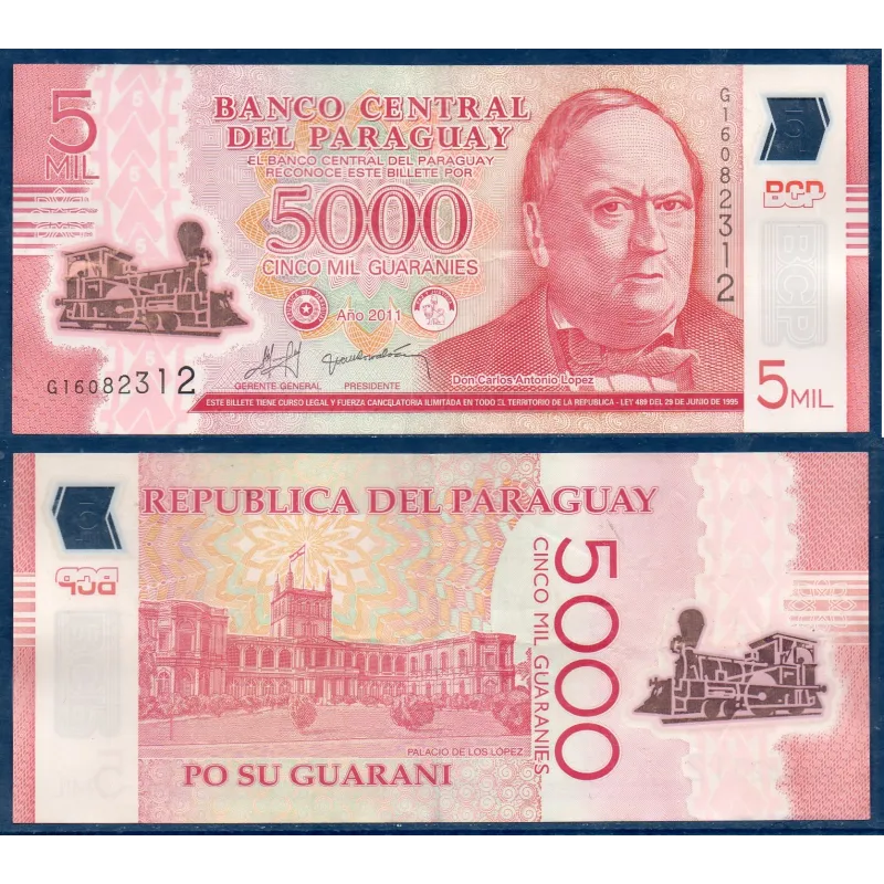 Paraguay P.234a, TTB, Billet de 5000 Guaranies 2011 Antonio Lopez