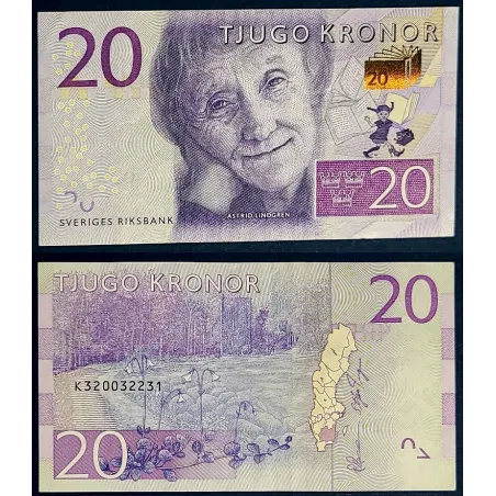 Suède P.69c, TTB Billet de 20 Kronor 2015 Astrid Lindgren