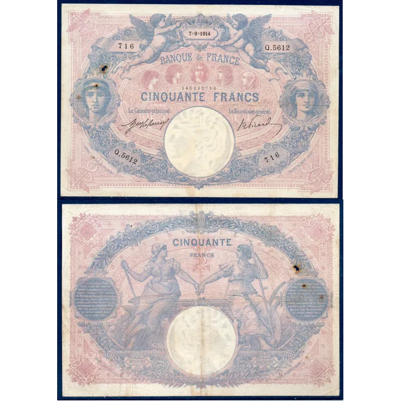 50 Francs Bleu et Rose TB 7.9.1914 Billet de la banque de France