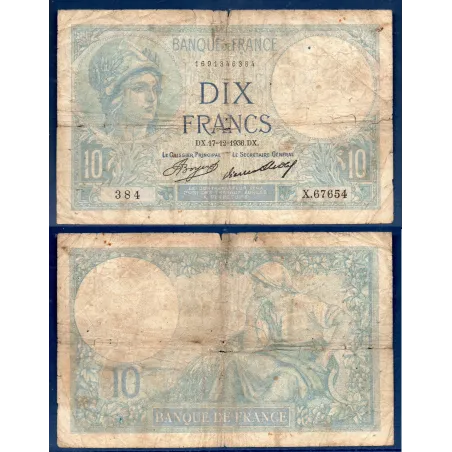 10 Francs Minerve, B-, 17.12.1936 Billet de la banque de France