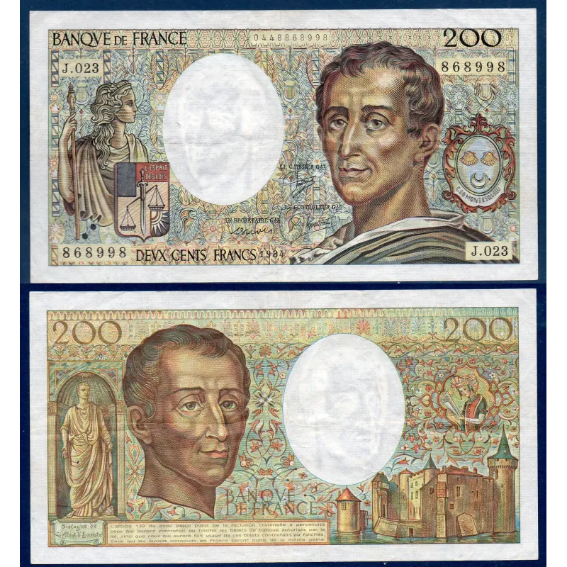 200 Francs Montesquieu, TTB, 1984 Billet de la banque de France