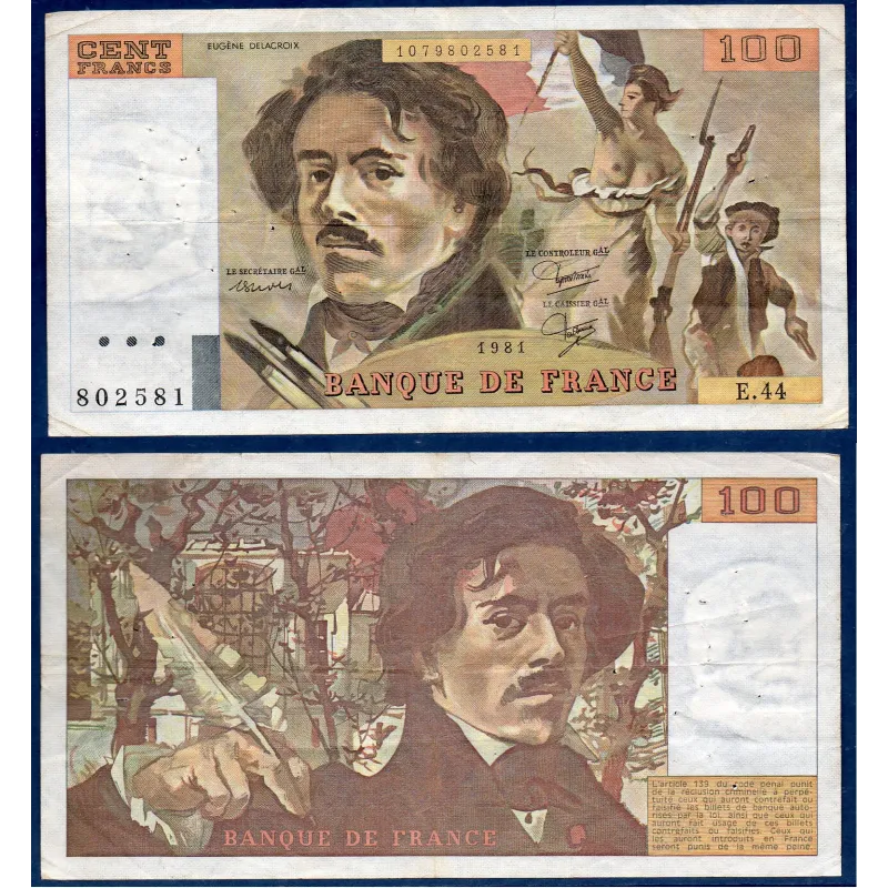 100 Francs Delacroix, TB, 1981 Billet de la banque de France