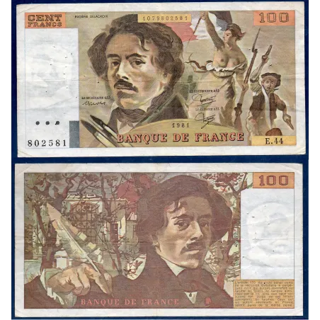 100 Francs Delacroix, TB, 1981 Billet de la banque de France