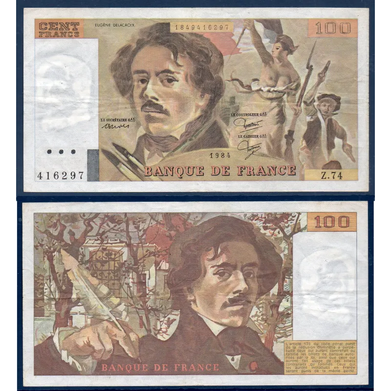 100 Francs Delacroix, TB, 1984 Billet de la banque de France