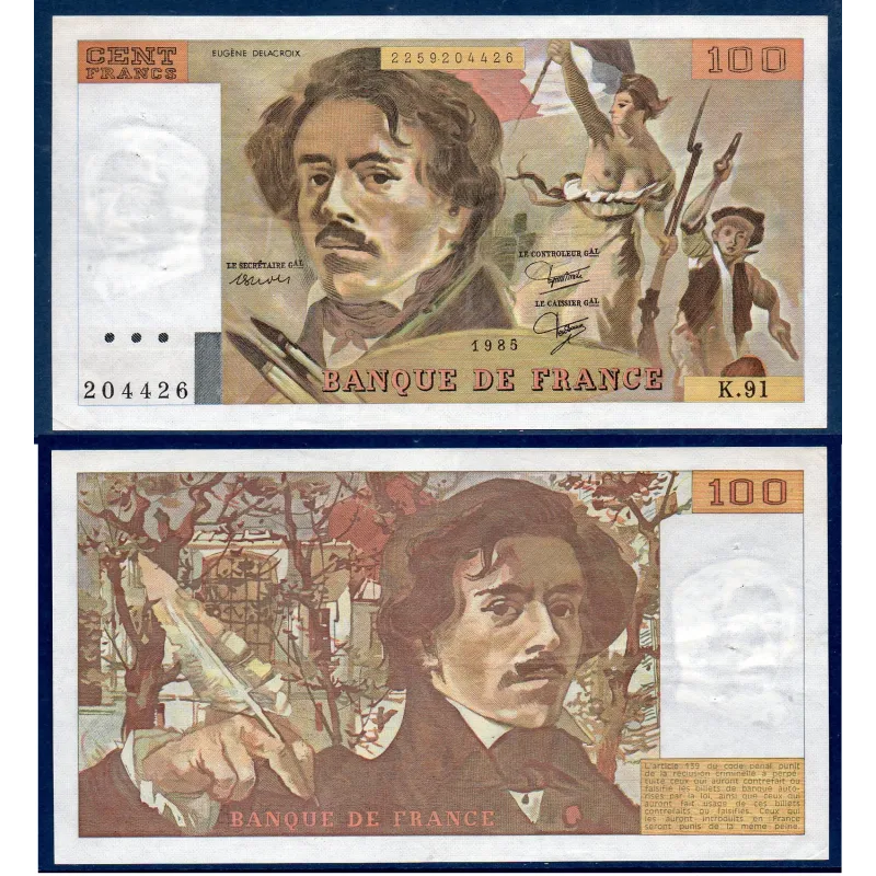 100 Francs Delacroix, TTB, 1985 Billet de la banque de France