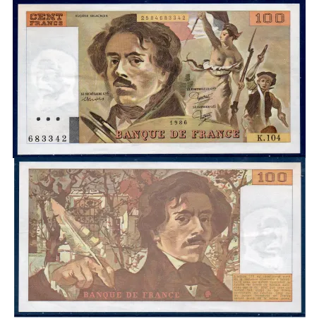 100 Francs Delacroix, TTB, 1986 Billet de la banque de France