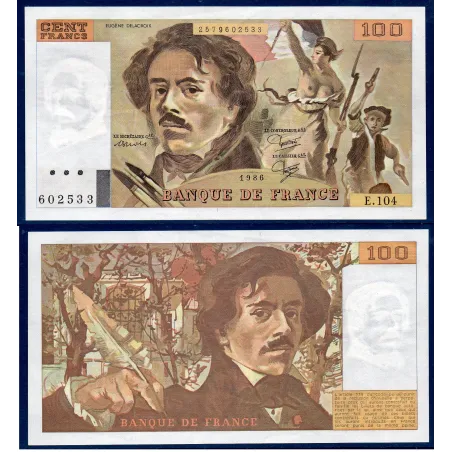 100 Francs Delacroix, TTB, 1986 Billet de la banque de France