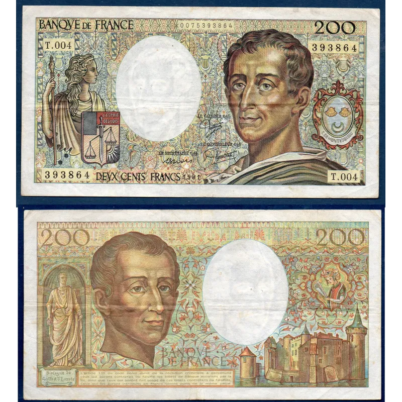 200 Francs Montesquieu, TB, 1981 Billet de la banque de France