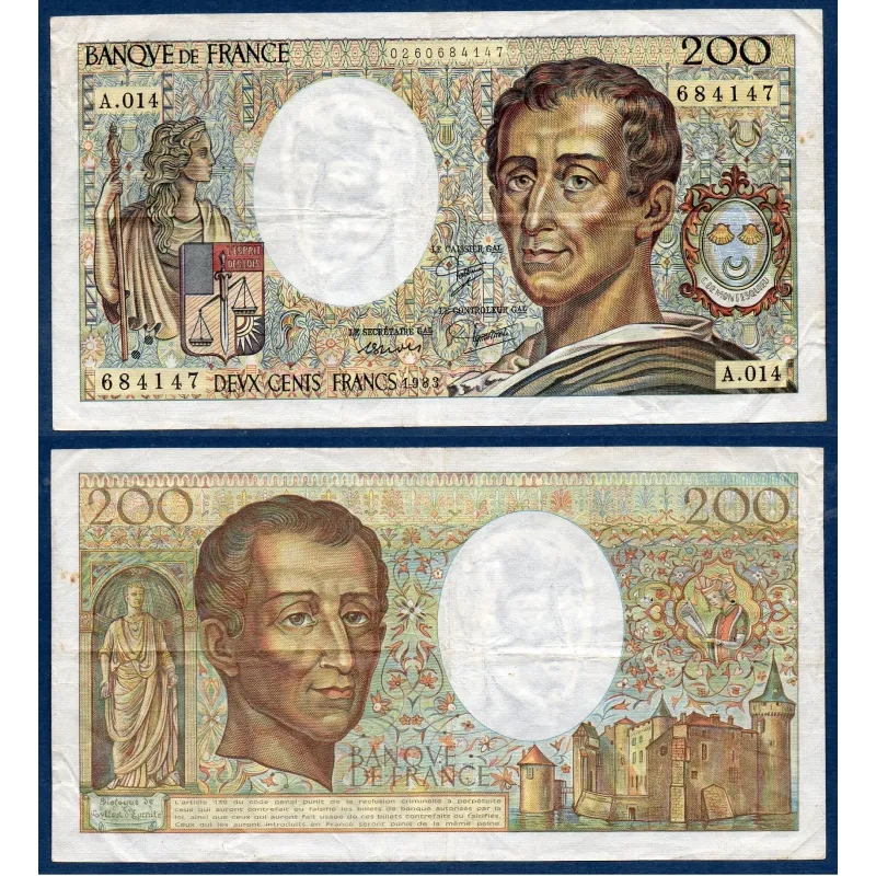 200 Francs Montesquieu, TB, 1983 Billet de la banque de France