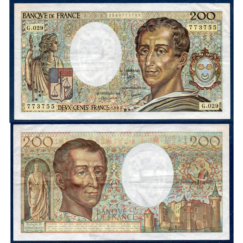 200F Montesquieu, TTB, 1985 Billet de la banque de France