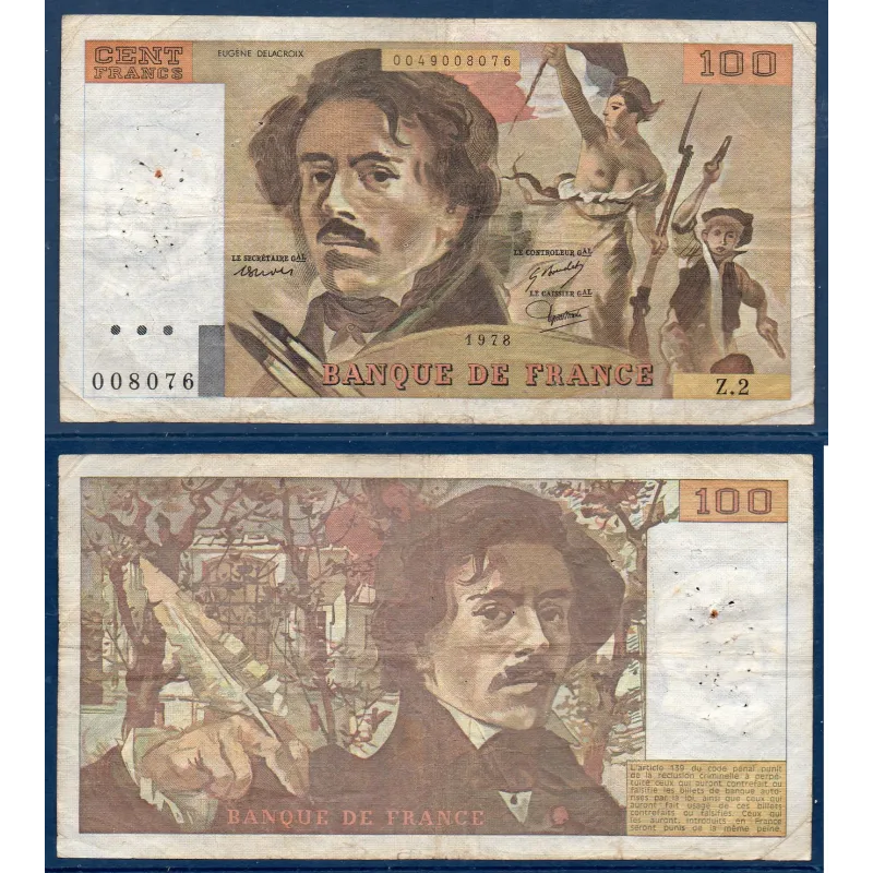 100 Francs Delacroix, B, 1978 Billet de la banque de France