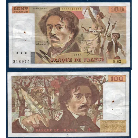 100 Francs Delacroix, TTB, 1984 Billet de la banque de France