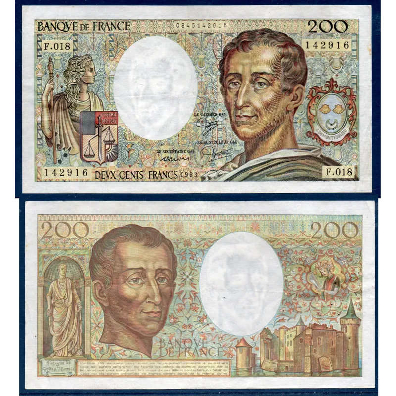 200 Francs Montesquieu, TTB, 1983 Billet de la banque de France