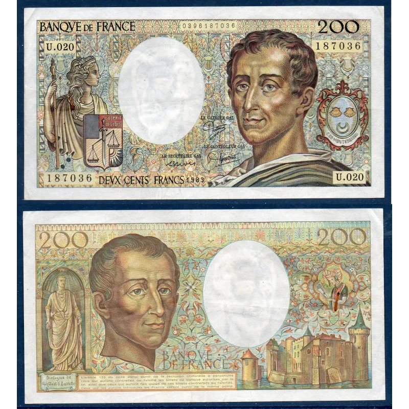 200 Francs Montesquieu, TTB, 1983 Billet de la banque de France