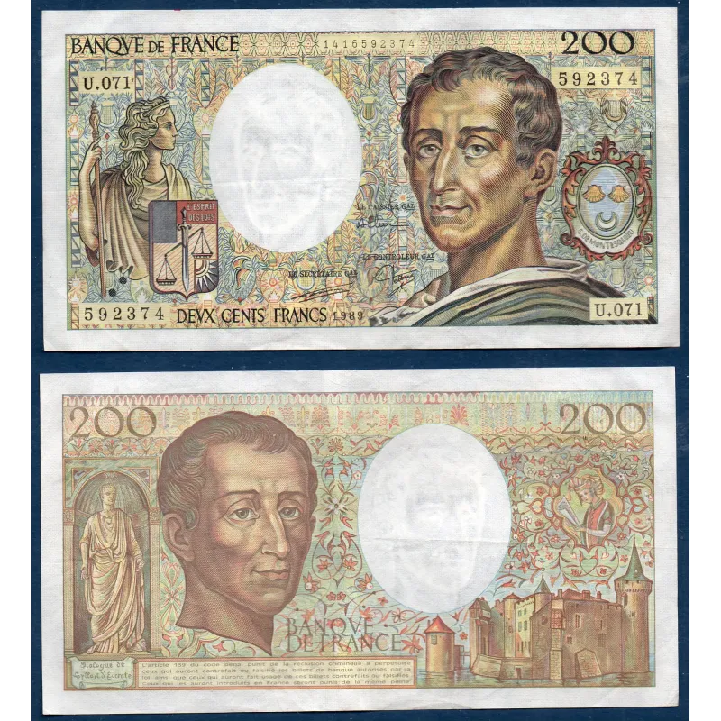 200 francs Montesquieu, TTB, 1989 Billet de la banque de France