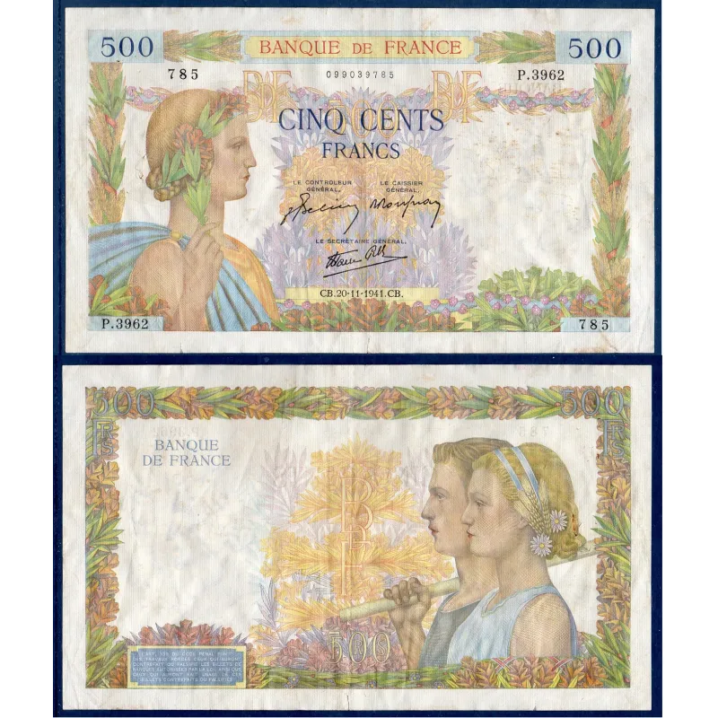 500 Francs La Paix, TB, 20.11.1941 Billet de la banque de France