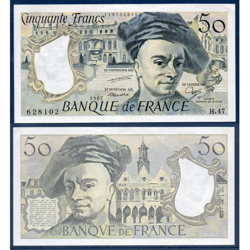 50 Francs Quentin, SPL, 1987 Billet de la banque de France