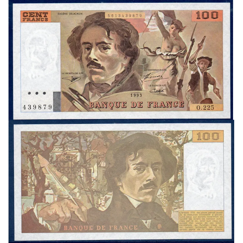 100 Francs Delacroix, Neuf, 1993 Billet de la banque de France