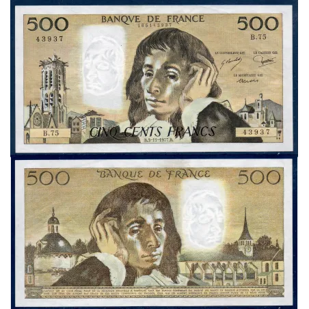 500 Francs Pascal, TTB, 3.11.1977 Billet de la banque de France