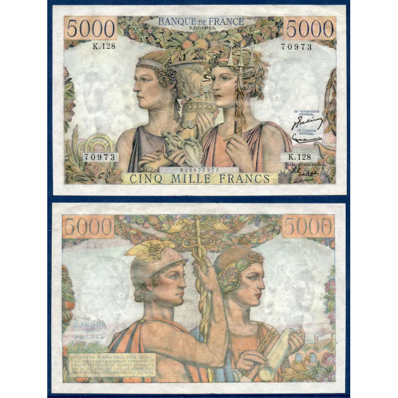 5000 Francs Terre et Mer, Sup, 2.1.1953 Billet de la banque de France