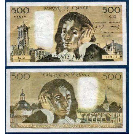 500 Francs Pascal, TTB-, 2.1.1969 Billet de la banque de France