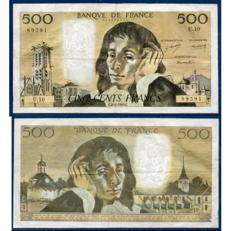 500 Francs Pascal, TB, 2.1.1969 Billet de la banque de France