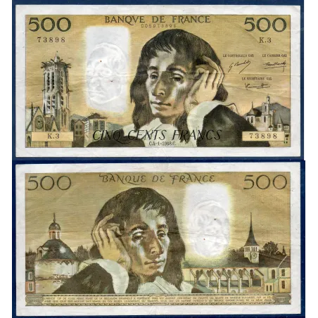 500 Francs Pascal, TTB, 4.1.1968 Billet de la banque de France