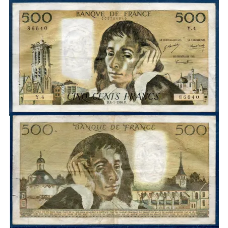 500 Francs Pascal, TB, 4.1.1968 Billet de la banque de France