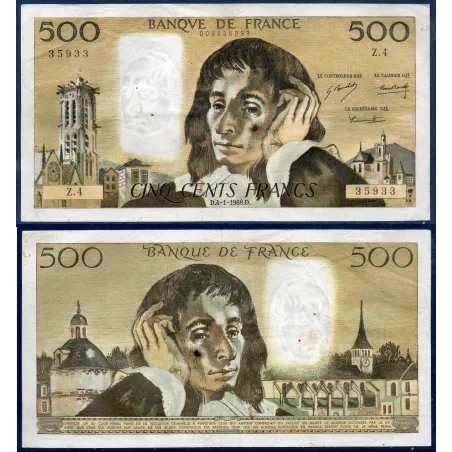 500 Francs Pascal, TB, 4.1.1968 Billet de la banque de France