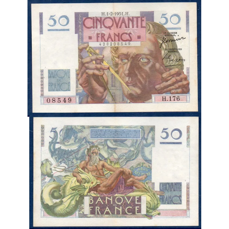 50F Le verrier, TTB, 1.2.1951, Billet de la banque de France