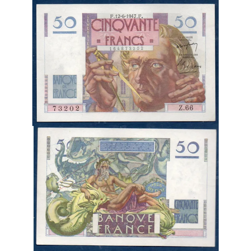 50F Le verrier, Sup, 12.6.1947 Billet de la banque de France