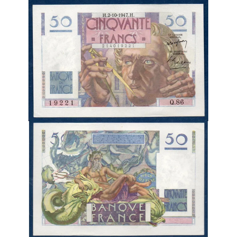 50F Le verrier, Sup-, 2.10.1947 Billet de la banque de France