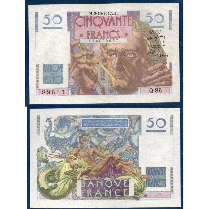 50F Le verrier, Sup, 2.10.1947 Billet de la banque de France