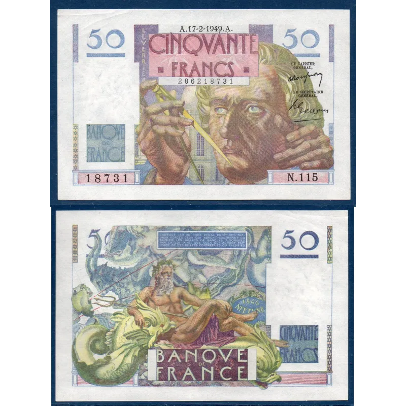 50F Le verrier, Sup, 17.2.1949 Billet de la banque de France