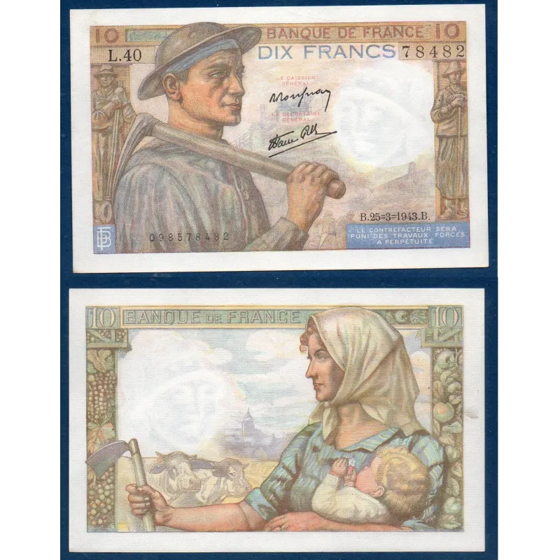 10 Francs Mineur, Spl, 25.3.1943 Billet de la banque de France