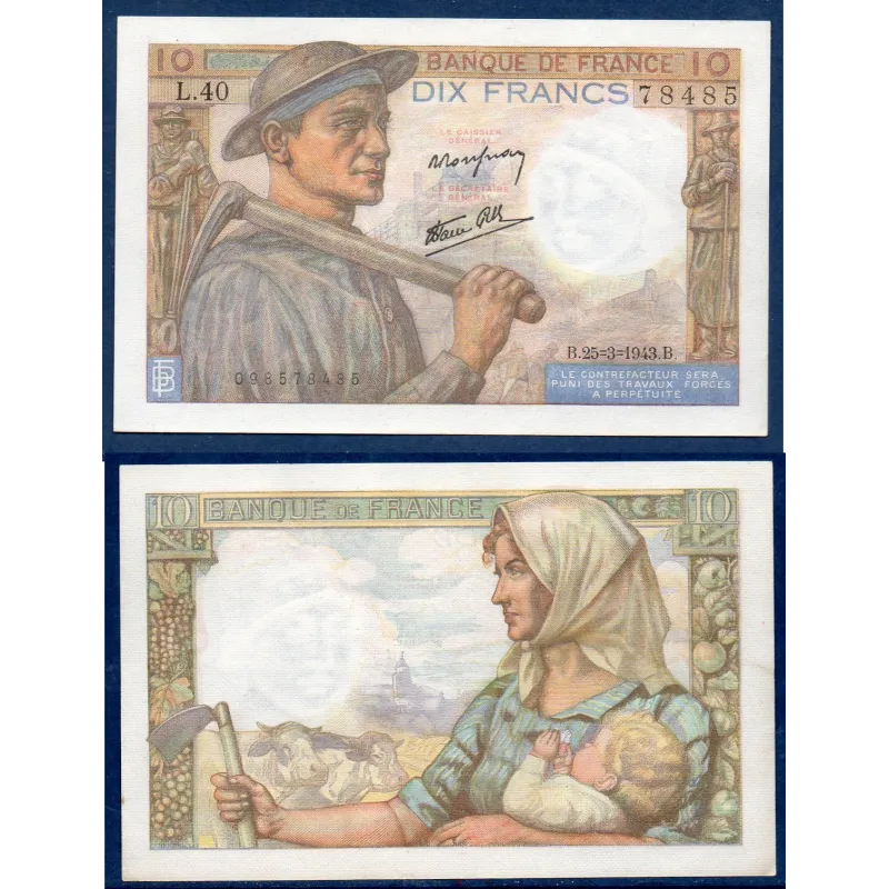 10 Francs Mineur, Neuf, 25.3.1943 Billet de la banque de France