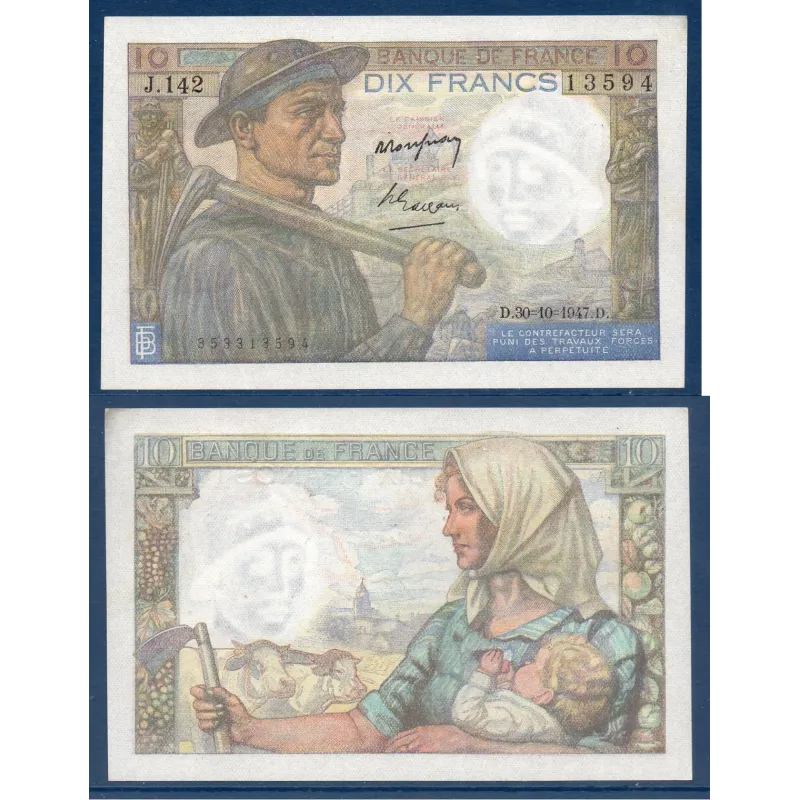 10 Francs Mineur, Sup+, 30.10.1947 Billet de la banque de France