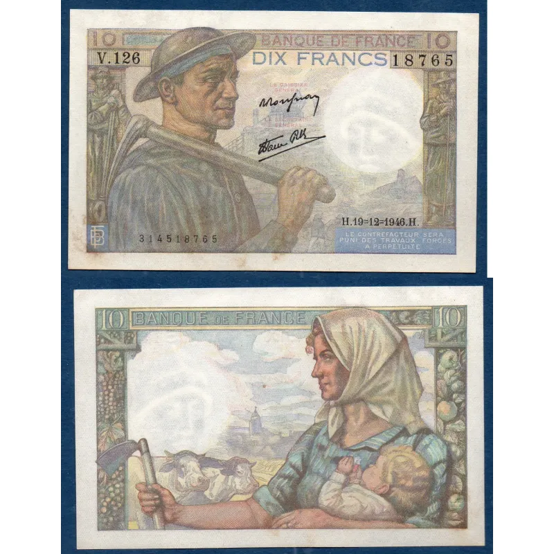 10 Francs Mineur, Sup-, 19.12.1946 Billet de la banque de France