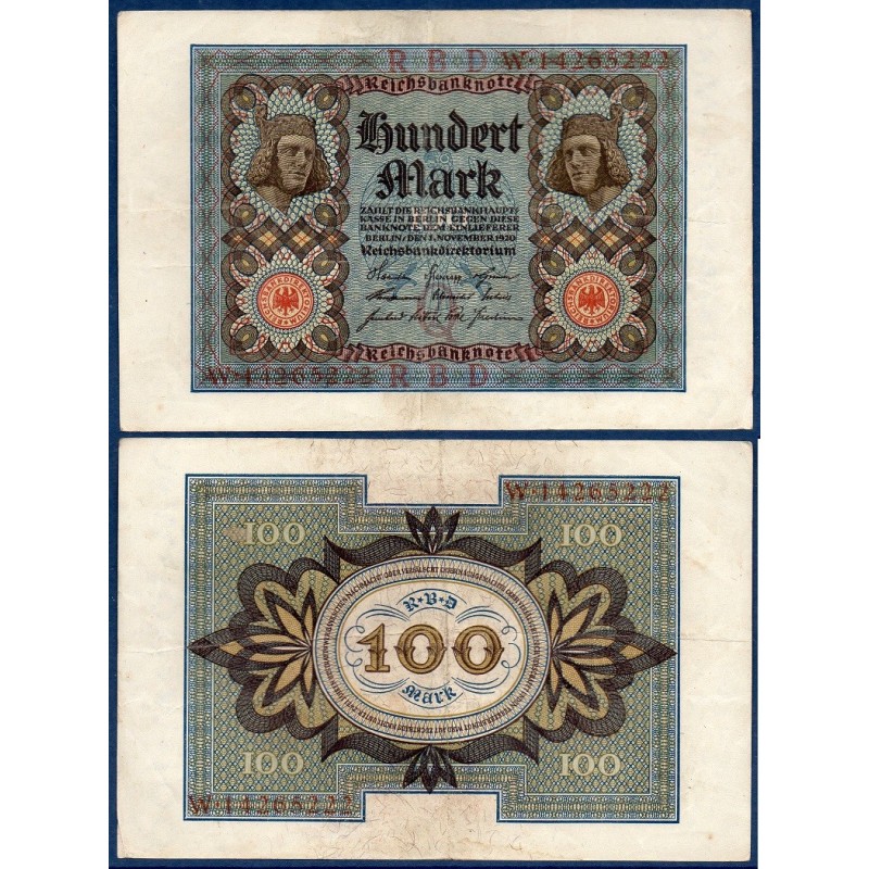 Allemagne P.69b, TTB Billet de 100 Mark 1920 8 chiffres