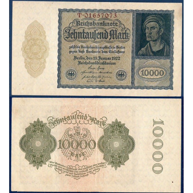 Allemagne P.72, TTB Billet de 10000 Mark 1922 portrait