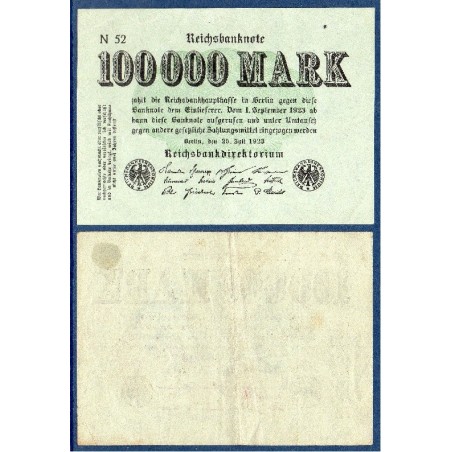 Allemagne P.91a, TTB Billet de 100000 Mark 1923 vert