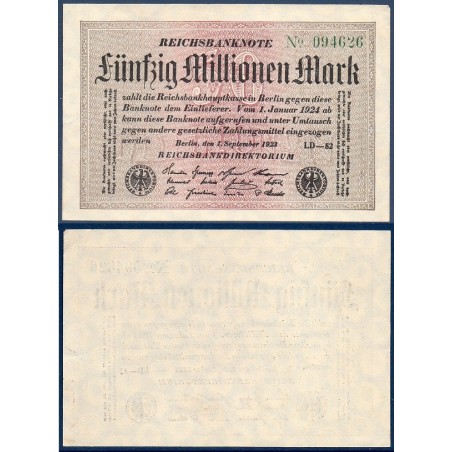 Allemagne P.109c, TTB Billet de 50 millions de Mark 1923 Cercles