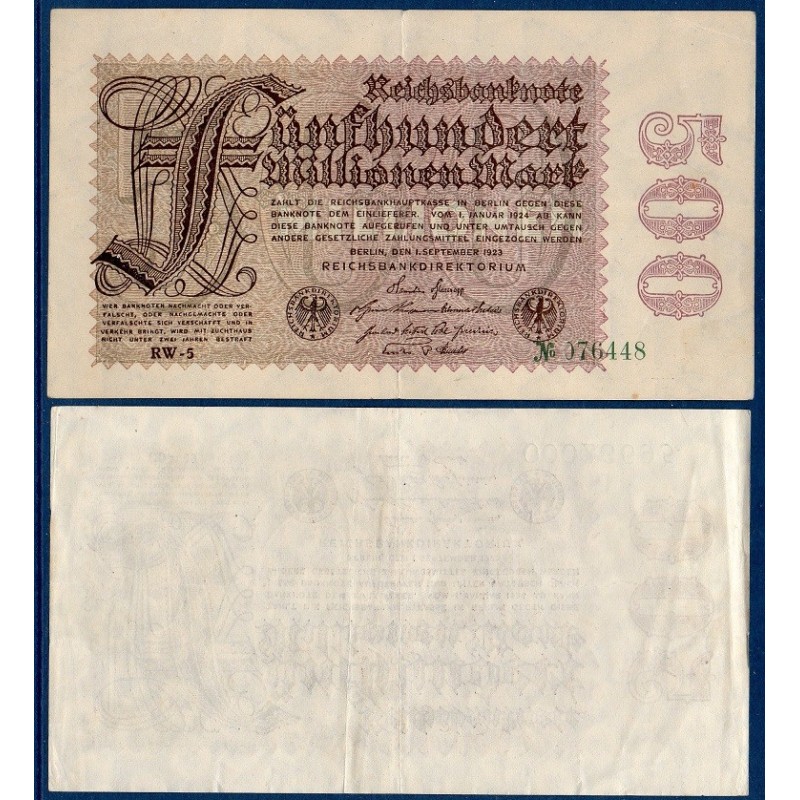 Allemagne P.110d, TTB Billet de 500 millions Mark 1923 étoiles