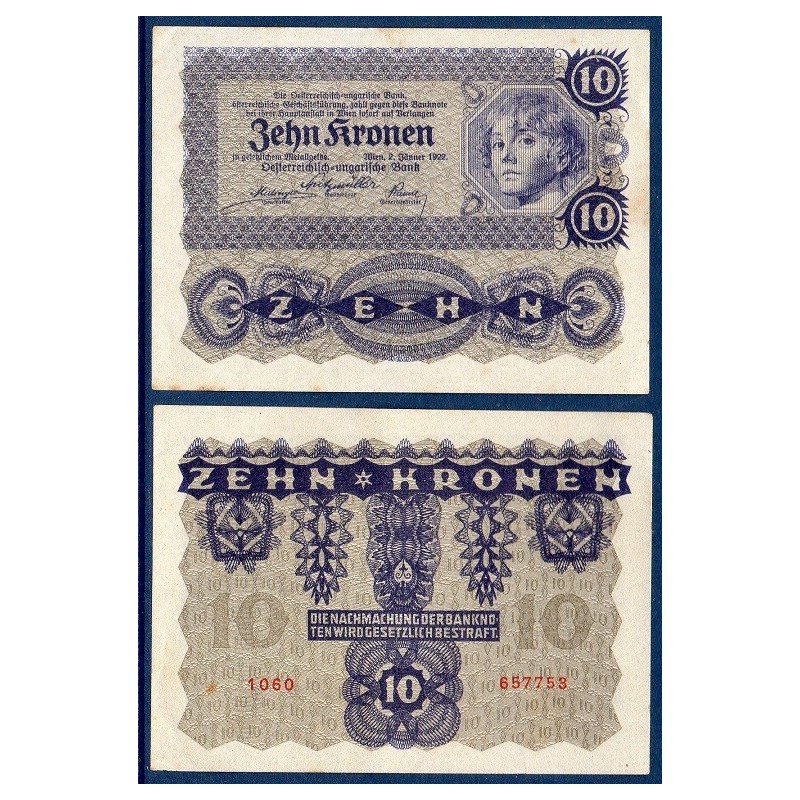 Autriche P.75, Billet de 10 Kronen 1922 violet