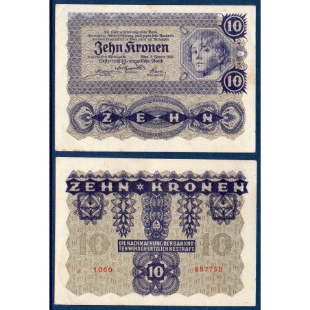 Autriche P.75, Billet de 10 Kronen 1922 violet