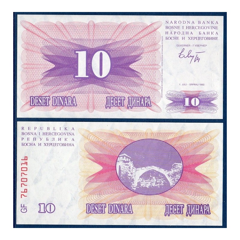 Bosnie P.10a, neuf Billet de 10 Dinara 1992 rose violet